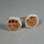 Load image into Gallery viewer, Pink hexagonal and gold earrings
