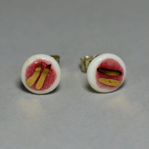 Dark pink and gold earrings