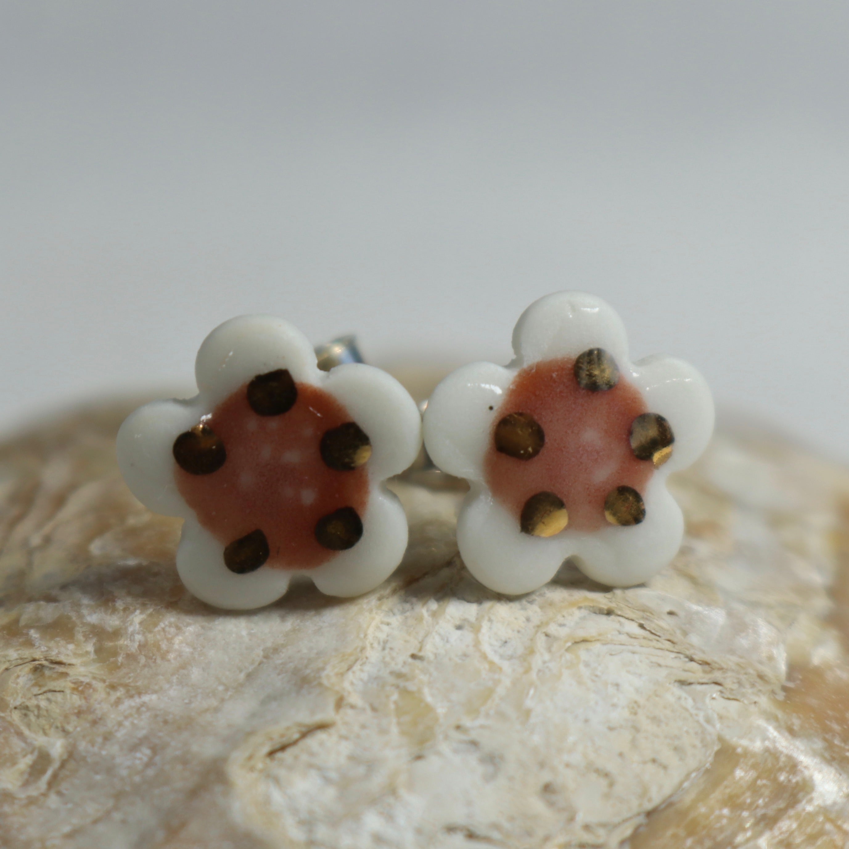 Pink and gold flower earrings