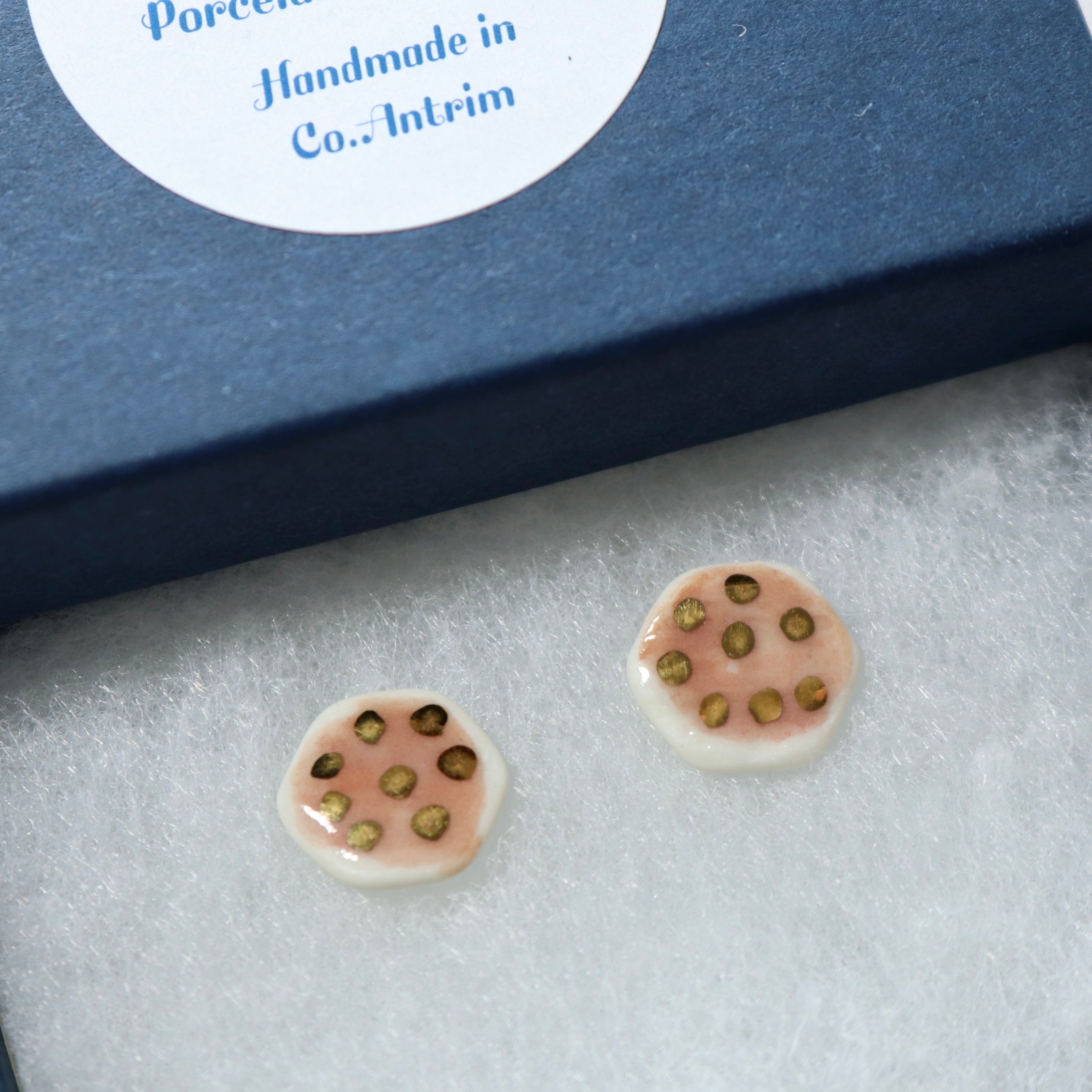 Pink hexagonal and gold earrings